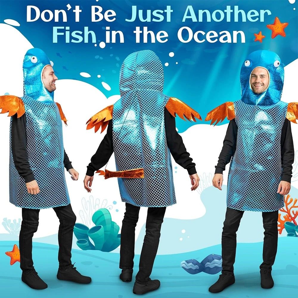 Aquarium Fish Usa - Shiny Blue Fish Costume Metallic Scale