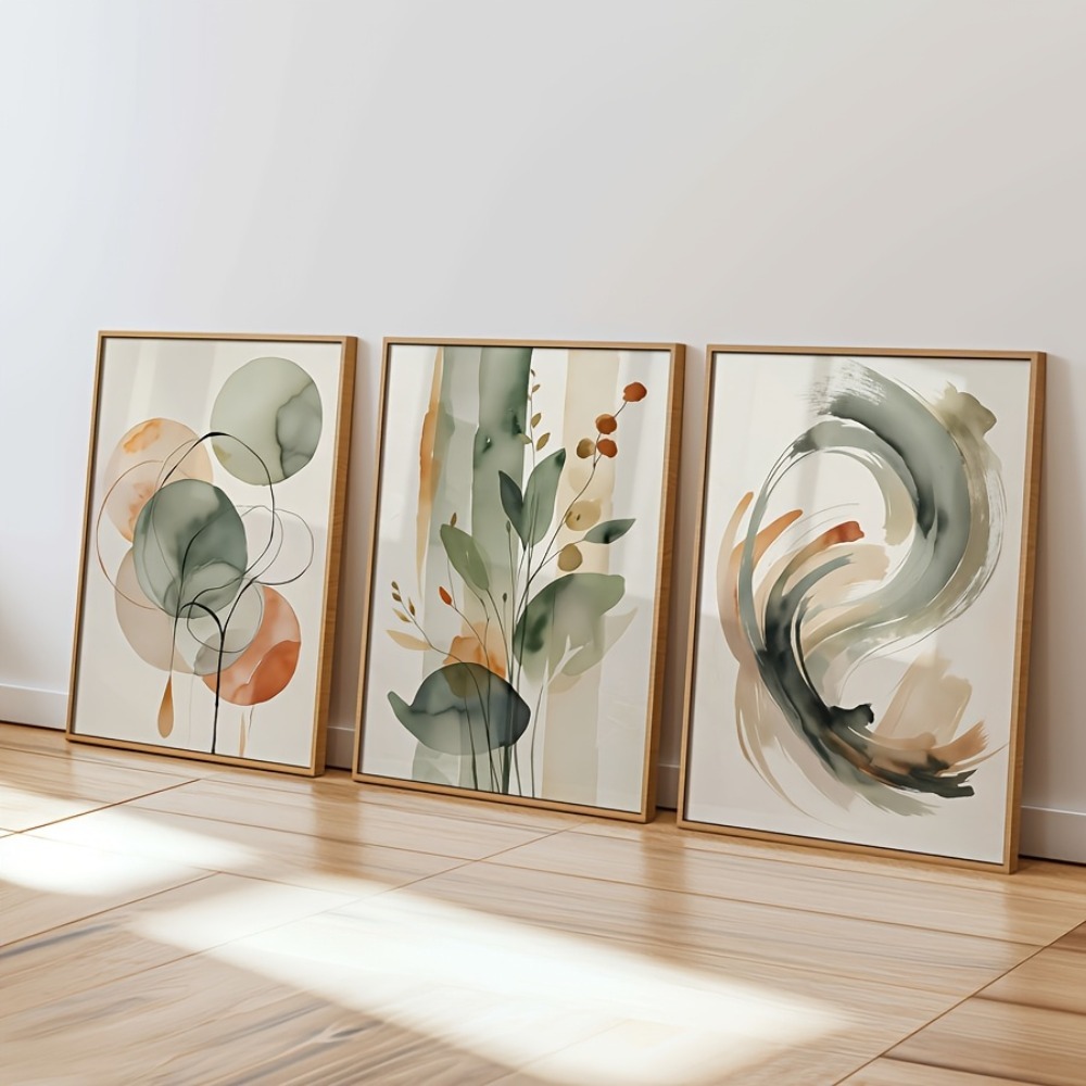 Live Plant Fertilizer - 3pcs Frameless,Beige and Sage Abstract Watercolor