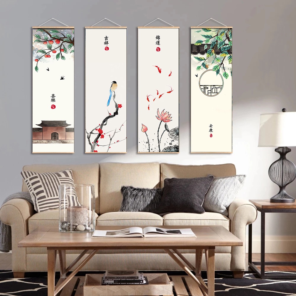 Live Plant Fertilizer - Chinese Style Green Plants Canvas Scroll